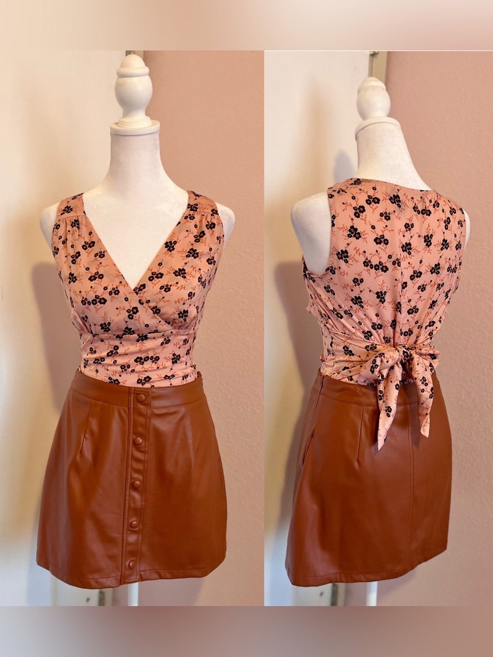 Most Fab Brown Vegan Leather Button-Front Mini Skirt by Lulus